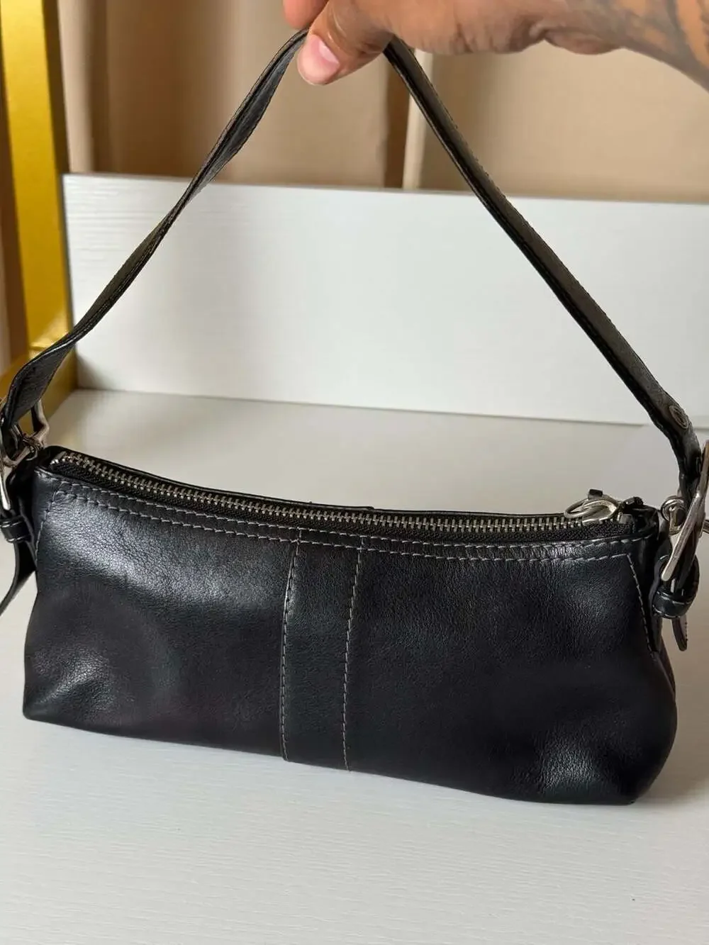 COACH Y2K Vintage Hampton Demi Leather Small Black Hobo Shoulder Bag Purse 8A64